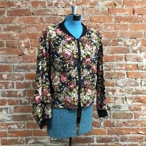 80s Vintage Floral Watercolor Bomber Jacket Small